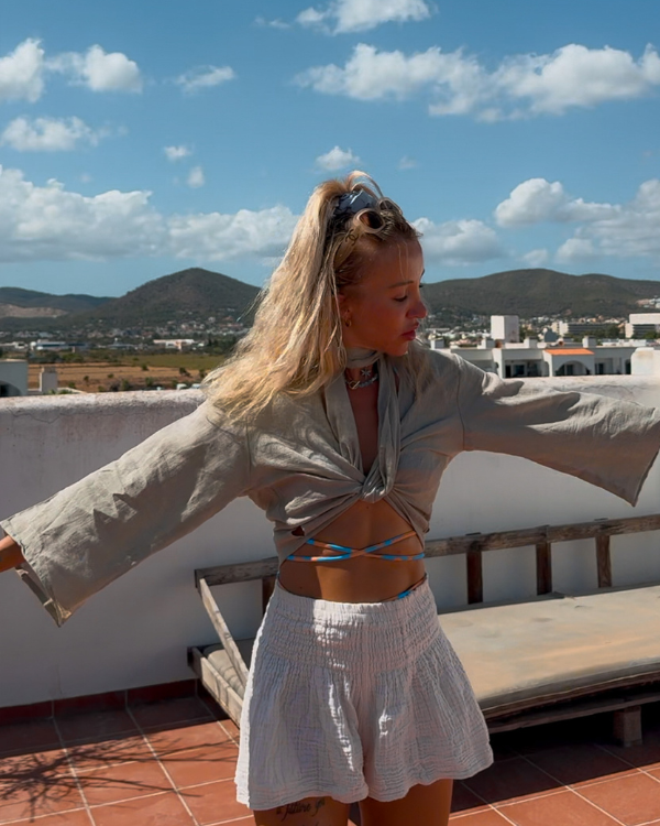 Wickelbluse aus Baumwolle in Olive grün - Boho Ibiza Look 