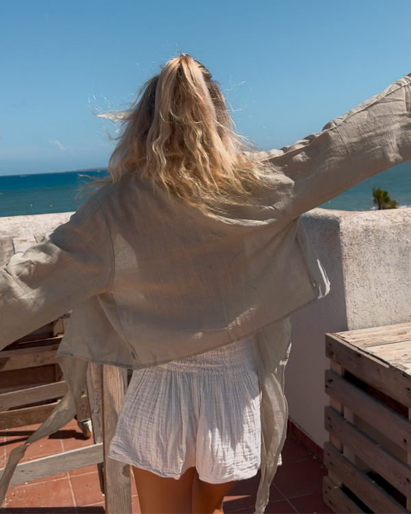 Baumwolle Wickelbluse in Olivegrün - Boho Outfit Damen Schweiz 