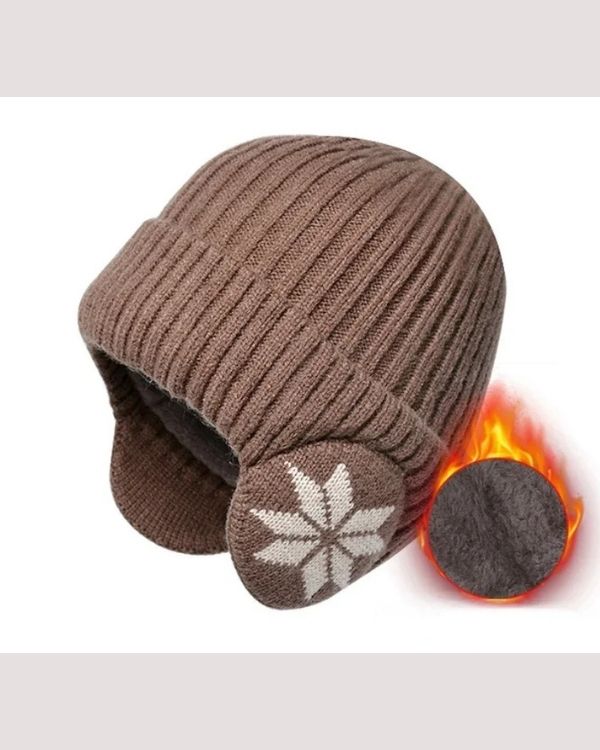Braune Wintermütze warm mit Fleece auf der Innenseite - Strick Beanie für Herren und Damen