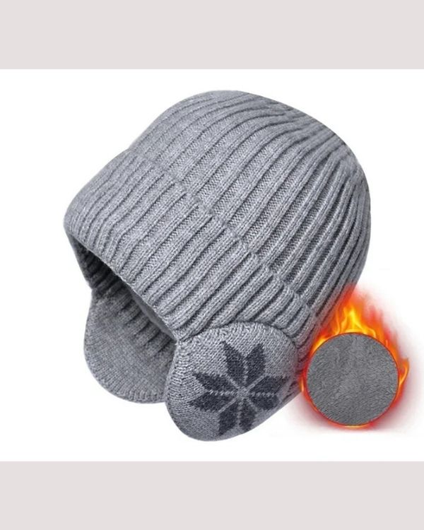 Graue Wintermütze Strick Beanie für Herren und Damen - Mütze mit Fleece auf der Innenseite 