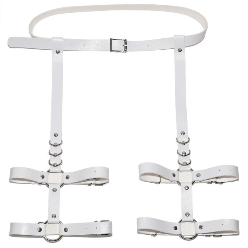 weisser Kunstleder Beingurt Harness mit Schnallen 