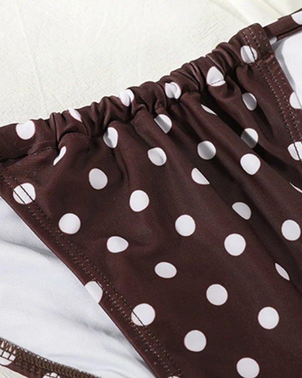 Damen Bikini Badehose in braun mit weissen Punkten