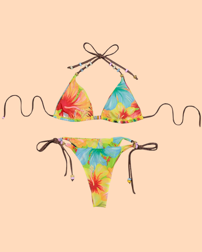 Moderner Damen Bikini im Tropical Style | Bikini mit Perlendetails