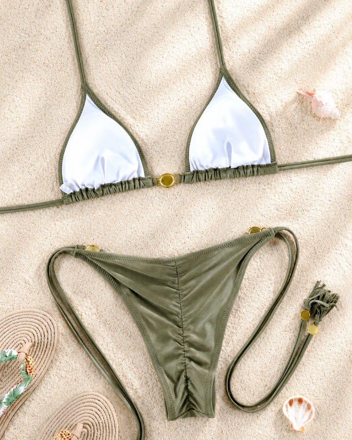 Trendiger Bikini Grün - Damen Bikini mit Schmuckdetail
