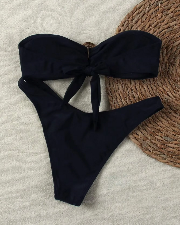 Bikini mit High-Waist-Passform - Bandeau Bikini Oberteil und High-Waist Badehose 