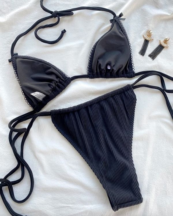 schwarzer hochwertiger Damen Bikini - Sexy Bikini aus Triangel und High-Waist Badehose 