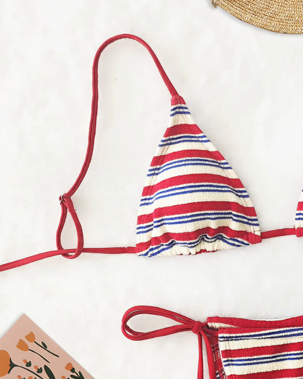 Sommerbikini mit Bindehöschen und Triangel Oberteil aus Frottee Stoff 