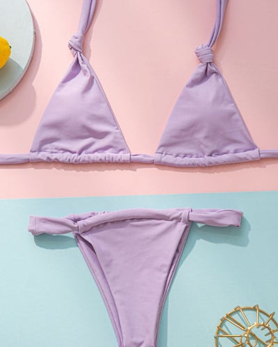 Trendiger Damen-Bikini: Violett-fliederfarben mit elastischen Trägern