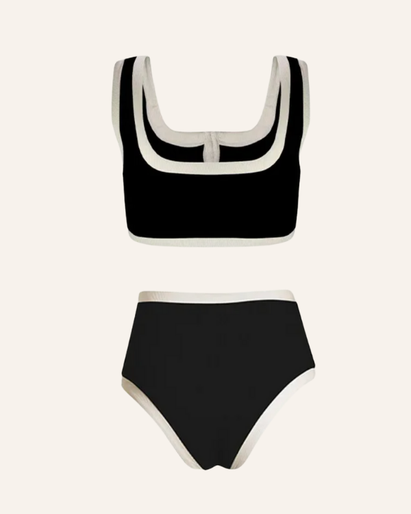 Zweiteiler Bikini mit High-Waist Badehose und sportlichem klassischem Top mit Nostalgie-Charme