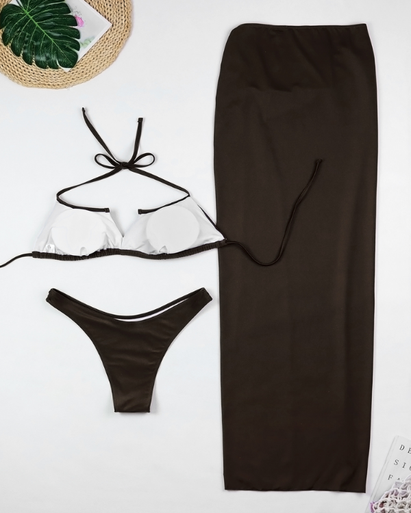 Strandoutfit braun mit High-Waist Bikinihose - Bikini Set Damen 
