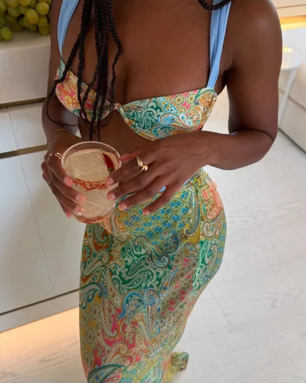 tropisches Bikini Set im Brazilian Style mit langem farbigem Paisley Rock 