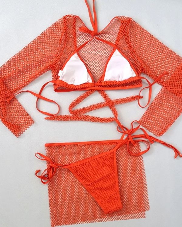 Netz Bikini Set in Orange - Das Highlight von deinem Sommer 