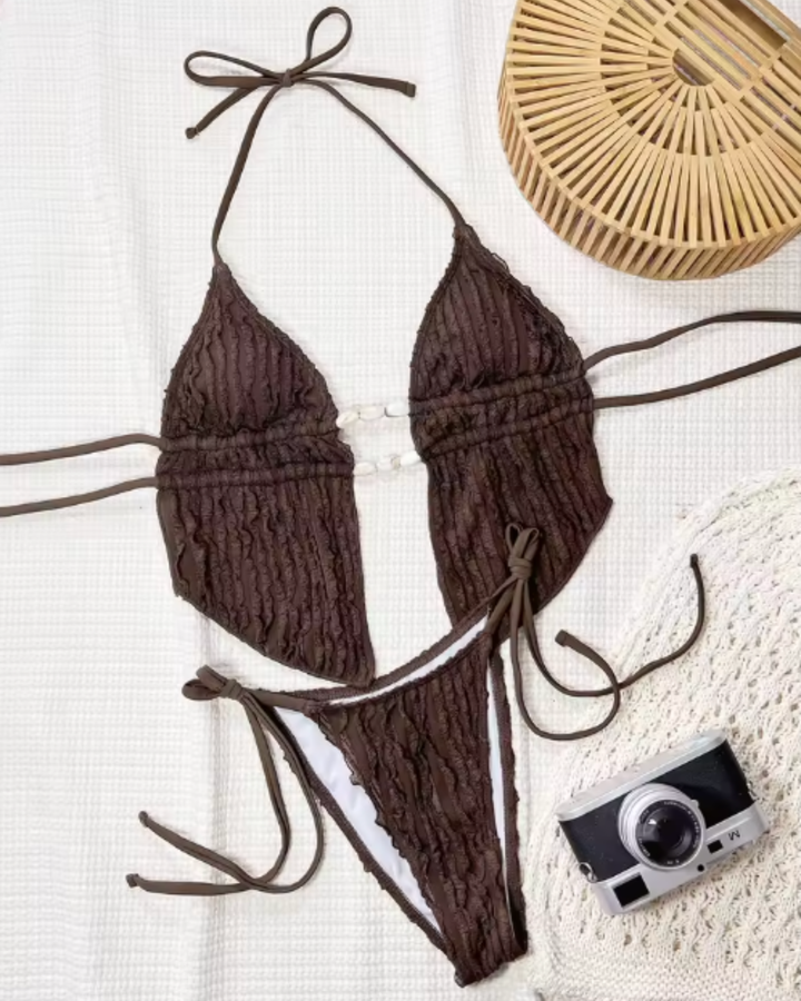 Modischer Monokini Zweiteiler - Braune Beachwear Damen
