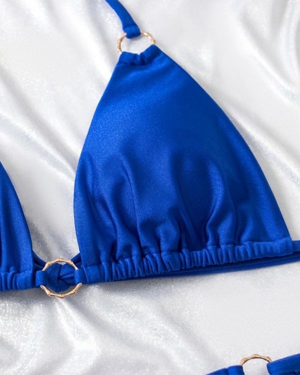 Blaues Bikini Triangel Oberteil mit goldenen Details 