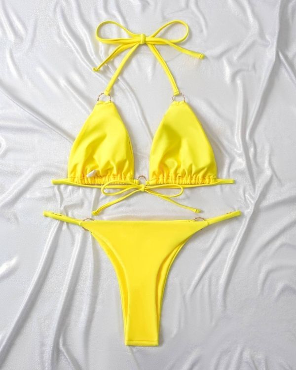 Damen Bikini Set in gelb mit Triangel und Badehose - Bikini in perfekter Passform 