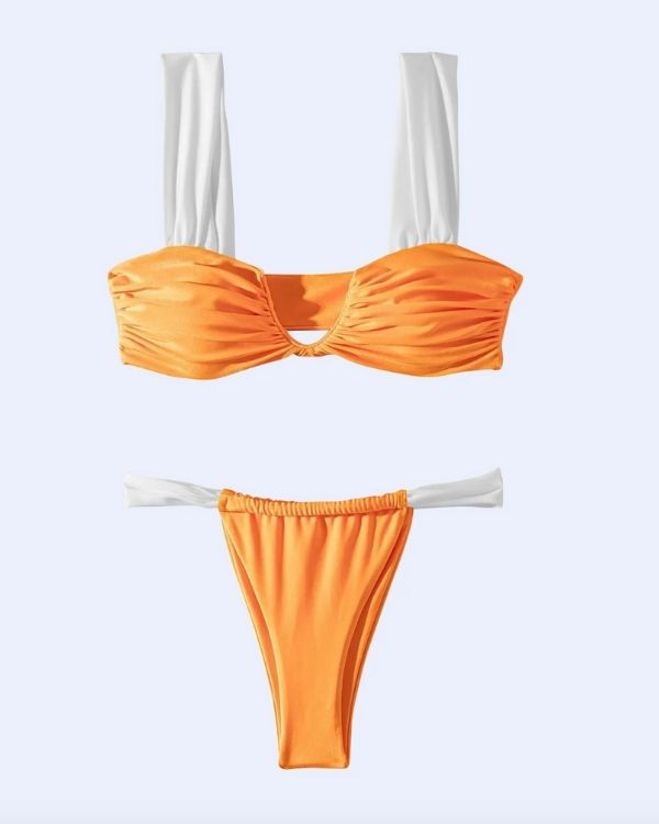 Orange-weisses Damen Bikini Set mit weichen und breiten Trägern - Sommerliches Damen Bikini bestellen
