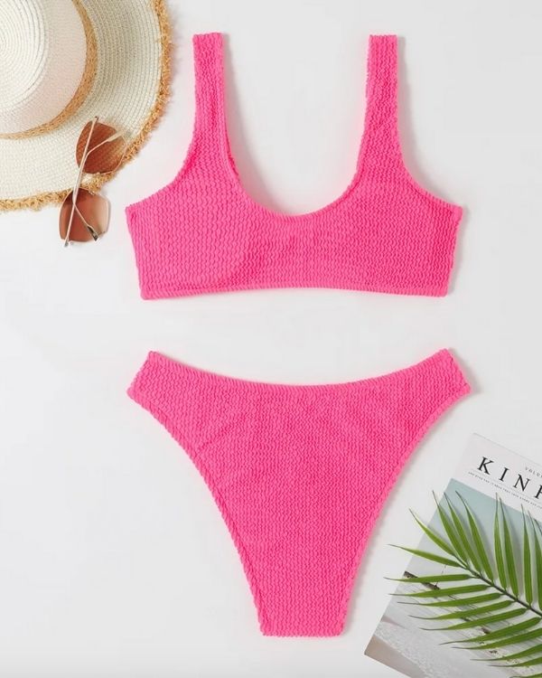 Sommertrend Bikini aus strukturiertem Material - pinkes Trend Damen Bikini 