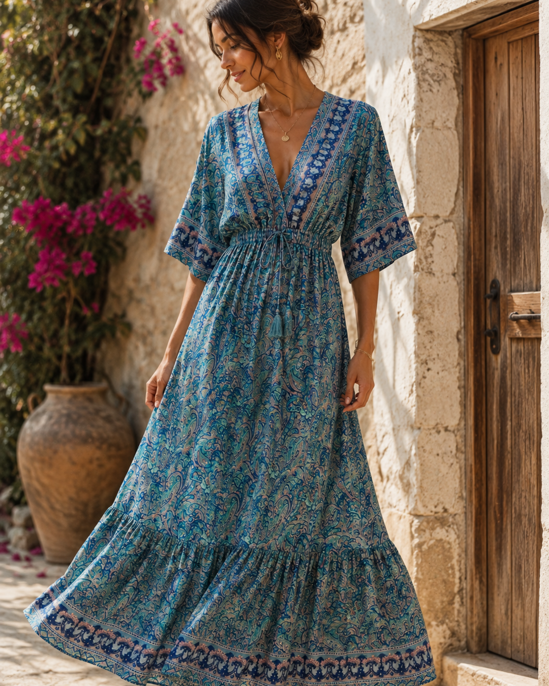 Blaues Paisley Boho Kleid Sienna