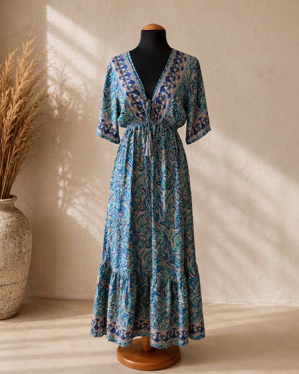 Blaues Paisley Boho Kleid Sienna