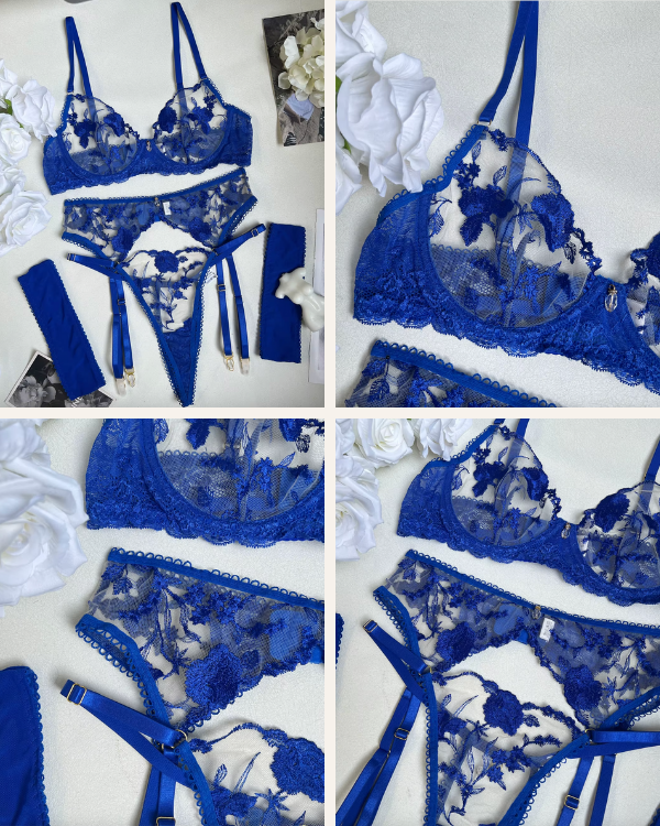 Blaues Spitzen Dessous Set Royale