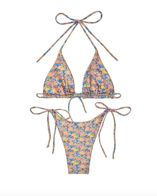 Floral Blumen Bikini Triangel und Badehose - Sommerliches Damen Bikini 