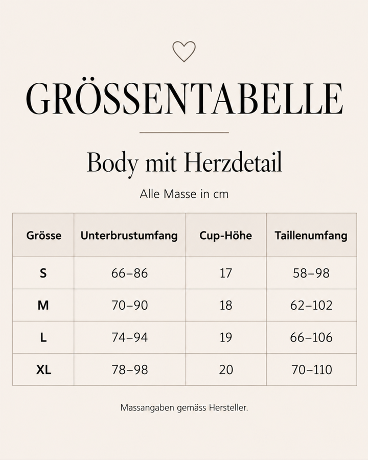 Groessentabelle Bodysuit in schwarz Glanz Optik 