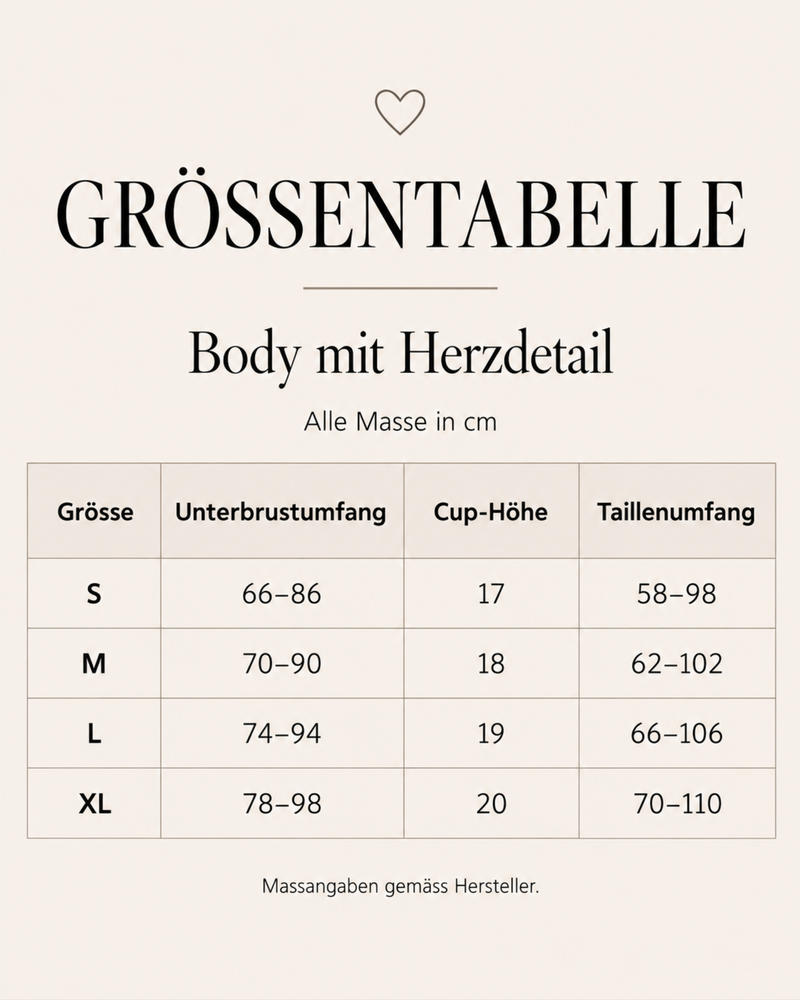 Groessentabelle Bodysuit in schwarz Glanz Optik 