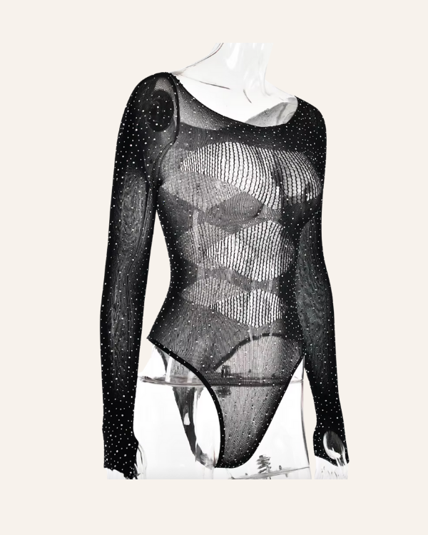 Schwarzer transparenter Mesh Body Damen Fashion Look