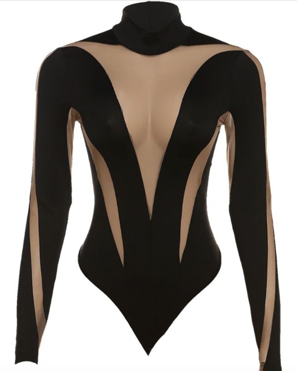 Bodysuit mit Cut-Outs aus transparentem Mesh und Spitzen Design