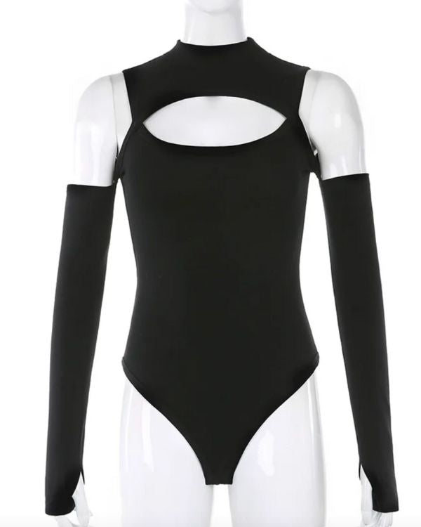 Cut-Out Damen Bodysuit mit offenen Schultern und Öffnung oberhalb der Brust 