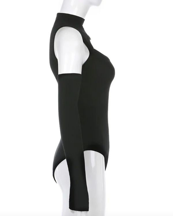 langarm Bodysuit Damen in schwarz mit offenen Schultern und Cut-outs 