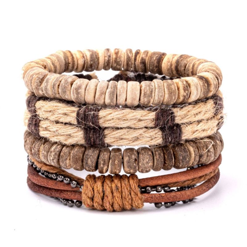 Vielseitiges Herren Armband-Set mit 4 diversen Armbändern für den Boho-Stil