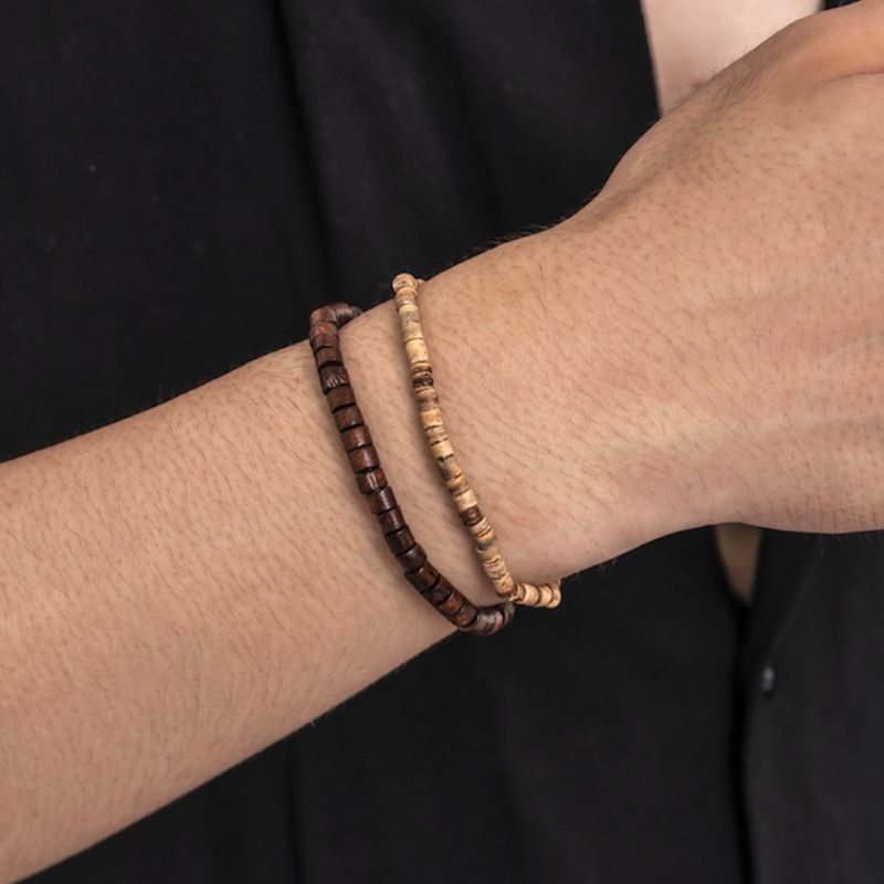 Holzperlen Armband aus feinen Perlen in braun und beige - Herren Boho Holzperlen Armkette