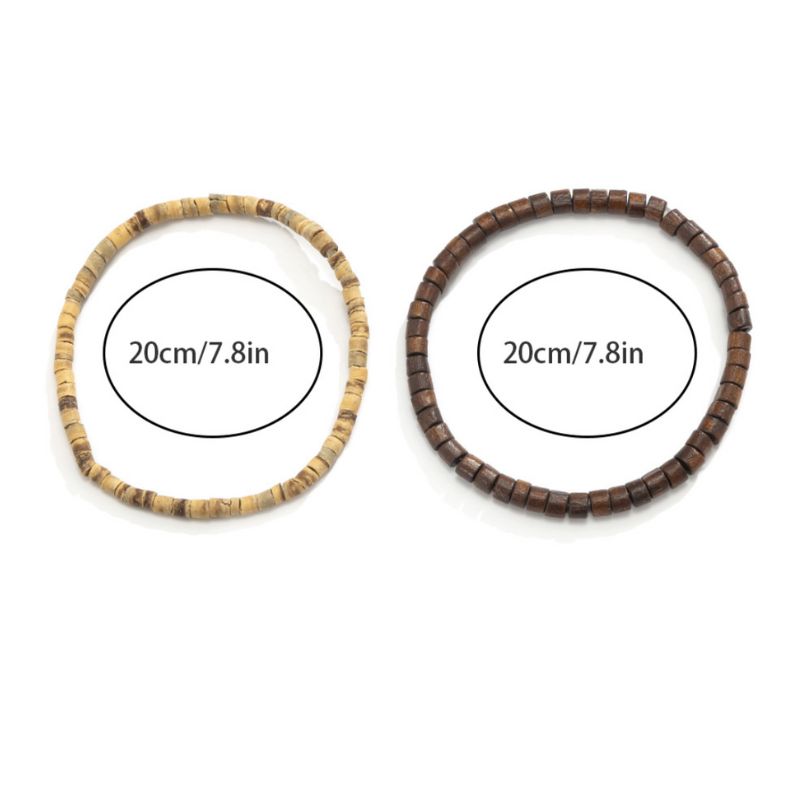 Zwei Holzperlen Armbaender im Set - Dunkelbraun und beige 