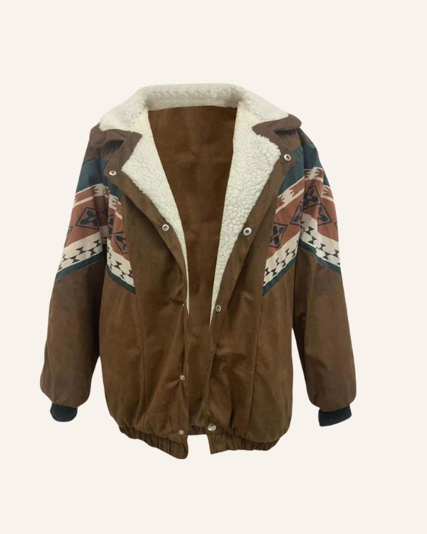 Stillvolle Boho Jacke in braun mit Plüsch auf der Innenseite 