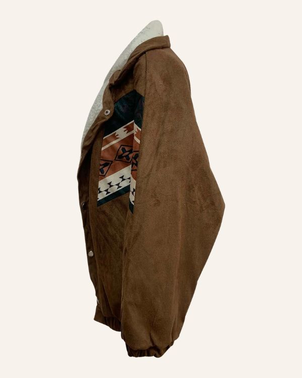 Boho Herbst Jacke in braun mit Muster und Plüsch auf der Innen Seite 
