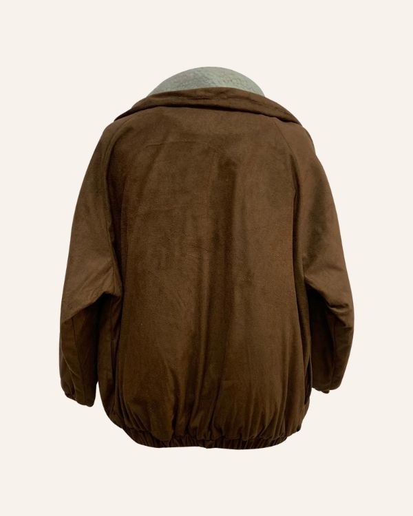 Braune Damen Boho Jacke mit Plüsch und Ethno Muster 