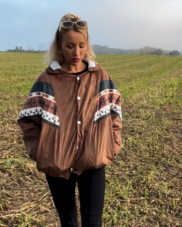 Braune Jacke mit Plüsch auf der Innenseite - Braune Boho Herbst Jacke Übergangsjacke 