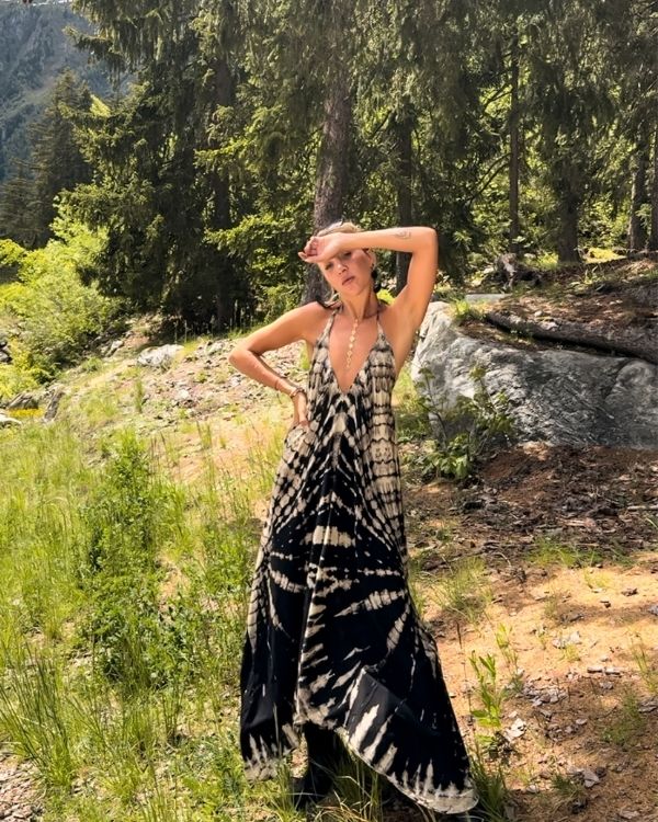 Sommerkleid Damen in schwarz-braun mit Batik Tie Dye Style 