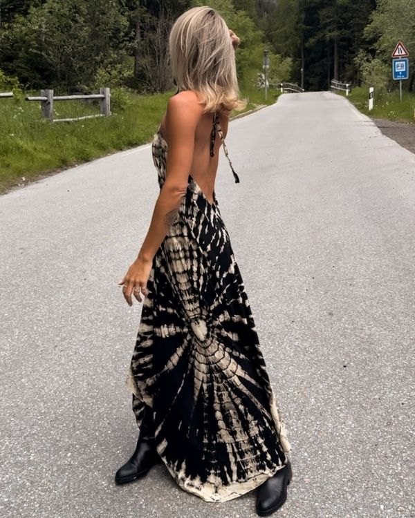 Schwarz braunes Boho Kleid Tribal, ein Must-Have für Bohemian Fans