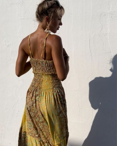 Zauberhaftes gelbes Sommerkleid mit Paisley Muster 