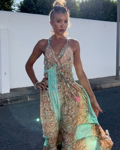 Verspieltes Paisley Boho Sommerkleid in schönem türkis - Langes Damen Kleid 