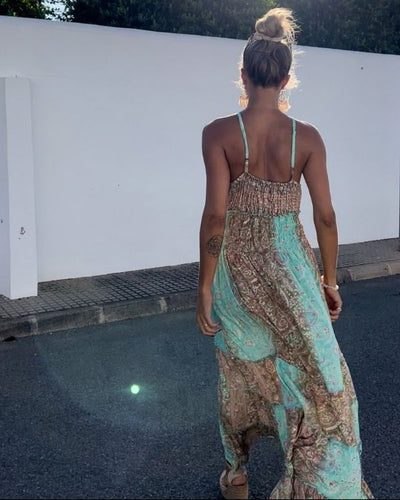Langes Damen Boho Sommerkleid aus Satin - Paisley Muster Kleid 