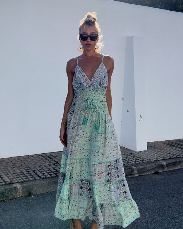 Verträumtes Sommerkleid mit Paisley Muster - Türkis Violettes Damen Maxikleid 