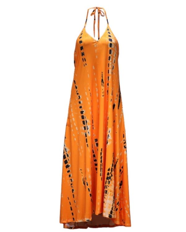 Langes oranges Boho Hippie Kleid mit offenem Rücken