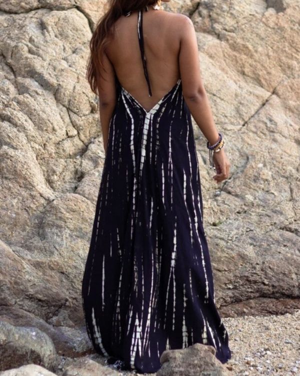 Rückenfreies Boho Sommerkleid mit Batik Tie Dye Effekt 