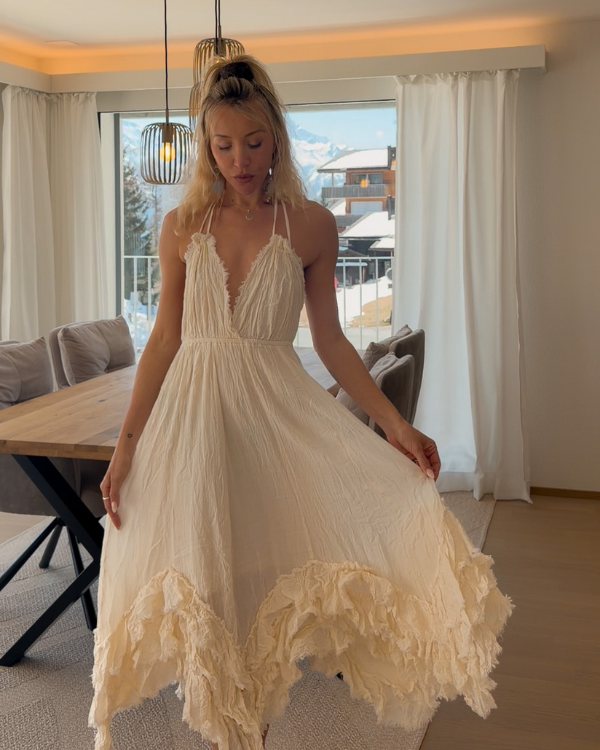 Boho Kleid lang Damen naturfarben