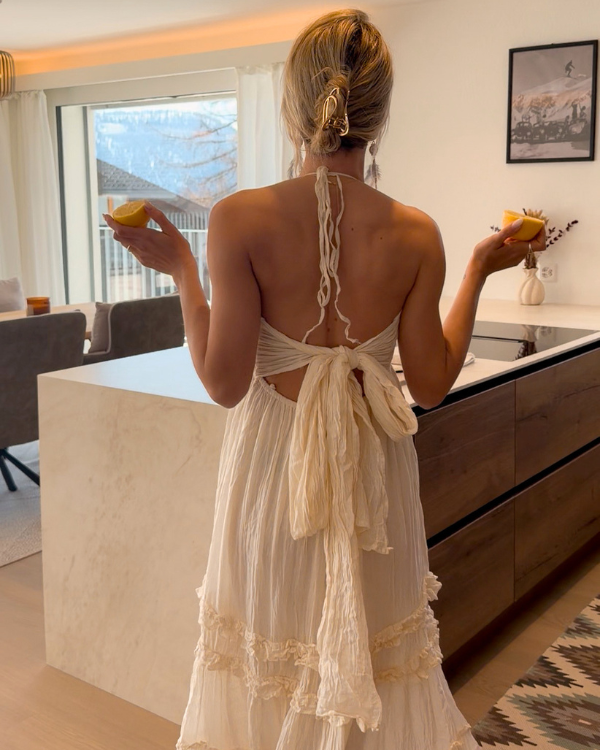 Boho Chic Kleid Damen offen Rücken
