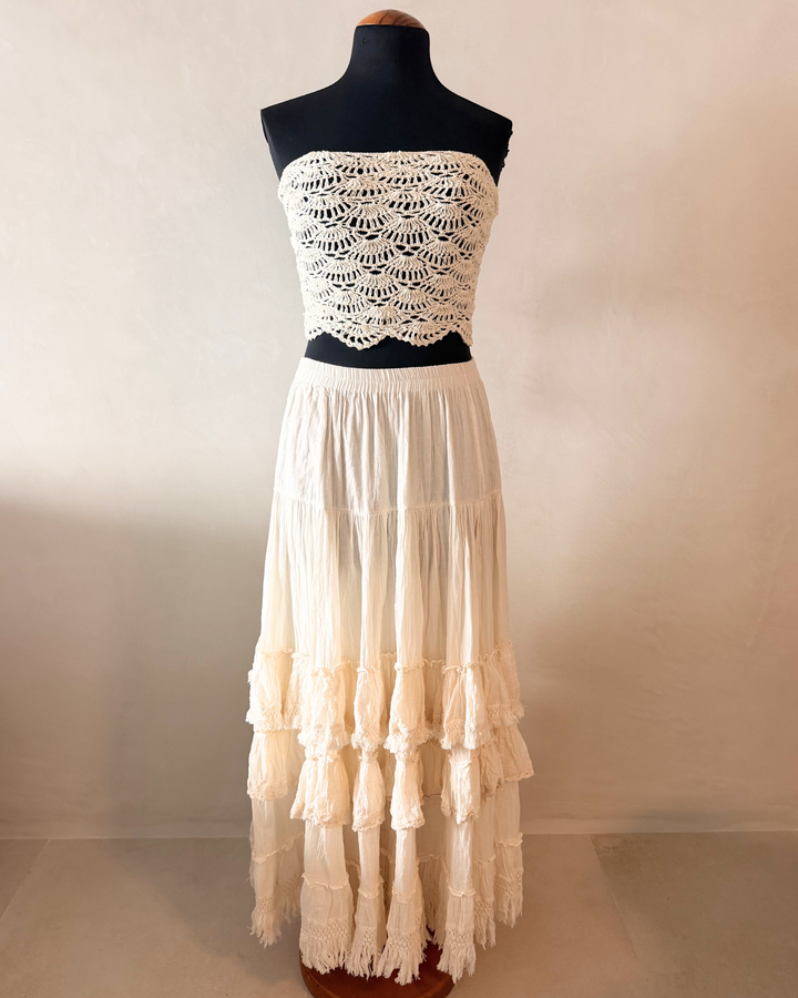 Langer Damen Maxirock mit Ruffle Effekten | Bohemian Ibiza Style Rock aus Baumwolle 