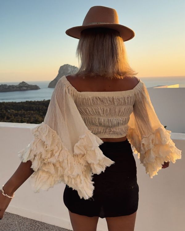 Boho Damen Shirt aus Baumwolle - Weite Flare Fledermaus Ärmel 